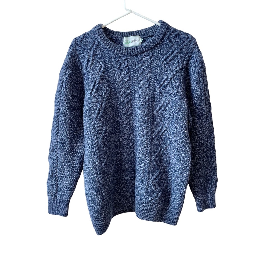 ORIGINAL ARAN CO UNISEX WOOL CHUNKY NAVY BLUE PULLOVER
